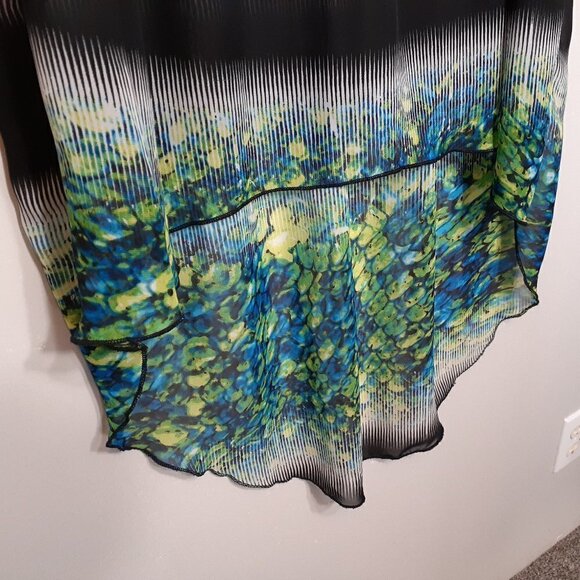 STRAPLESS Smocked high-Low dress blue/Green - Picture 3 of 4